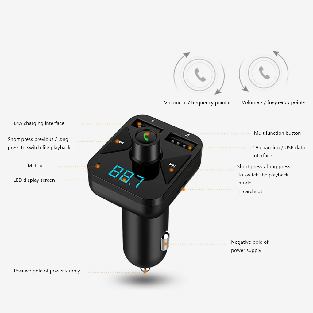 Автомобильный MP3-плеер светодиодный экран Bluetooth Hands-Free Match 3.4A зарядный порт USB Поддержка TF карты