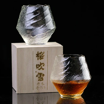 

Japan EDO Blowing Snow Artwork Whiskey Neat Glass Wood Gift Box Niche Liquor XO Whisky Crystal Wine Glass Cognac Brandy Snifter