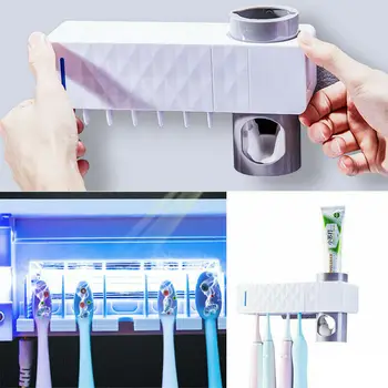 

New Auto Smart Device Automatic Toothpaste Squeezer Dispenser With 5 Toothbrush Holder Extrusion Set Plastic Wall Mount Stand