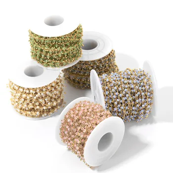 

50CM Width 6MM 24K Gold Color Brass and Glass with Beads Necklace Chains High Quality Diy Jewelry Findings Accessories