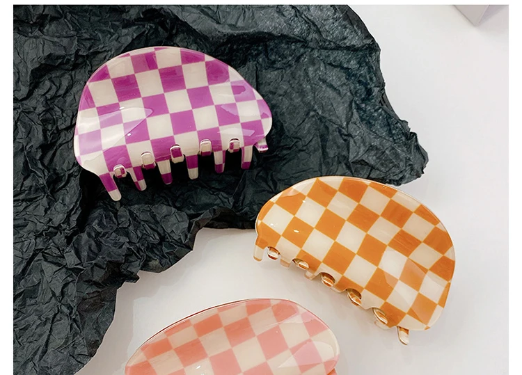 2021 Autumn New Fashion Women Hair Claw Clip Accessories Acrylic Geometric Color Grid For Sweet Girls Shark Hairpins Headdress