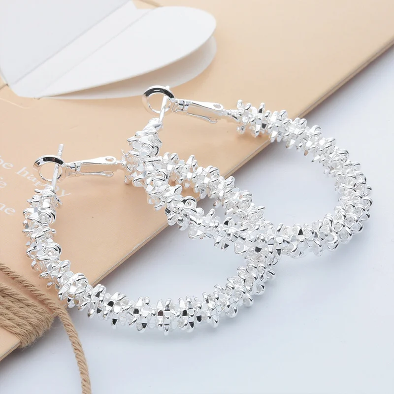 Корейские женские 925 пробы серебряные серьги-кольца, модные ювелирные изделия, большие круглые серьги, рождественские украшения для женщин, Прямая поставка
