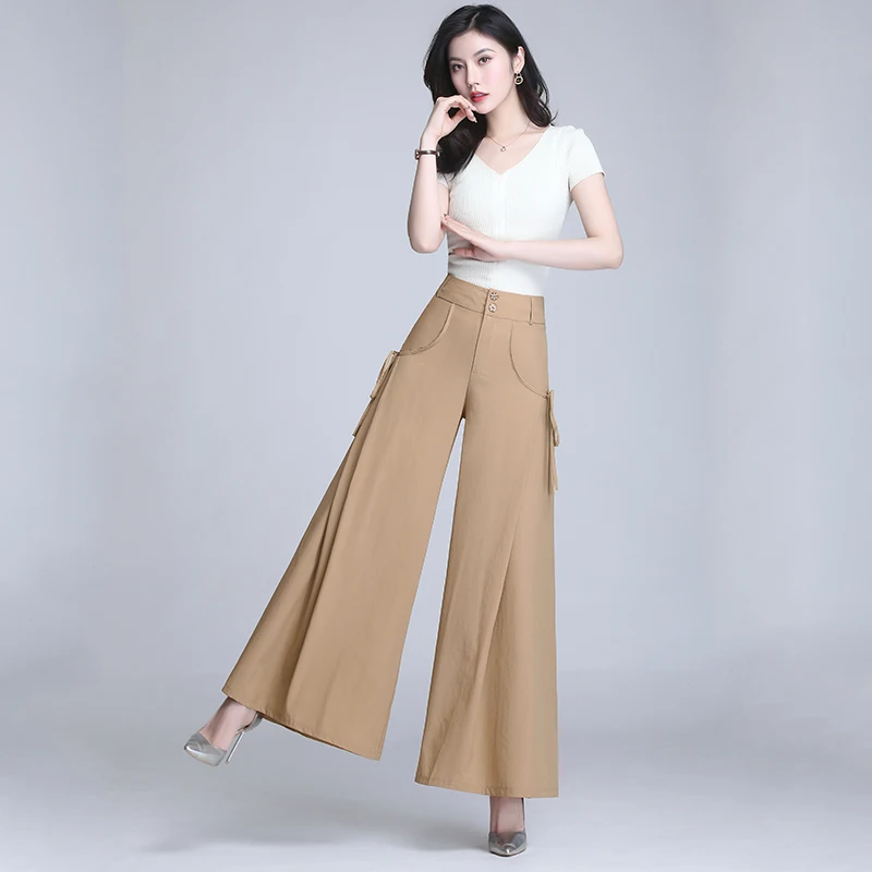 New Plus size Summer High Waist Pocket Pants Women Pants solid Loose wide leg pants Female Casual Skirt Trousers Capris Culottes New Plus size Summer High Waist Pocket Pants Women Pants solid Loose wide leg pants Female Casual Skirt Trousers Capris Culottes