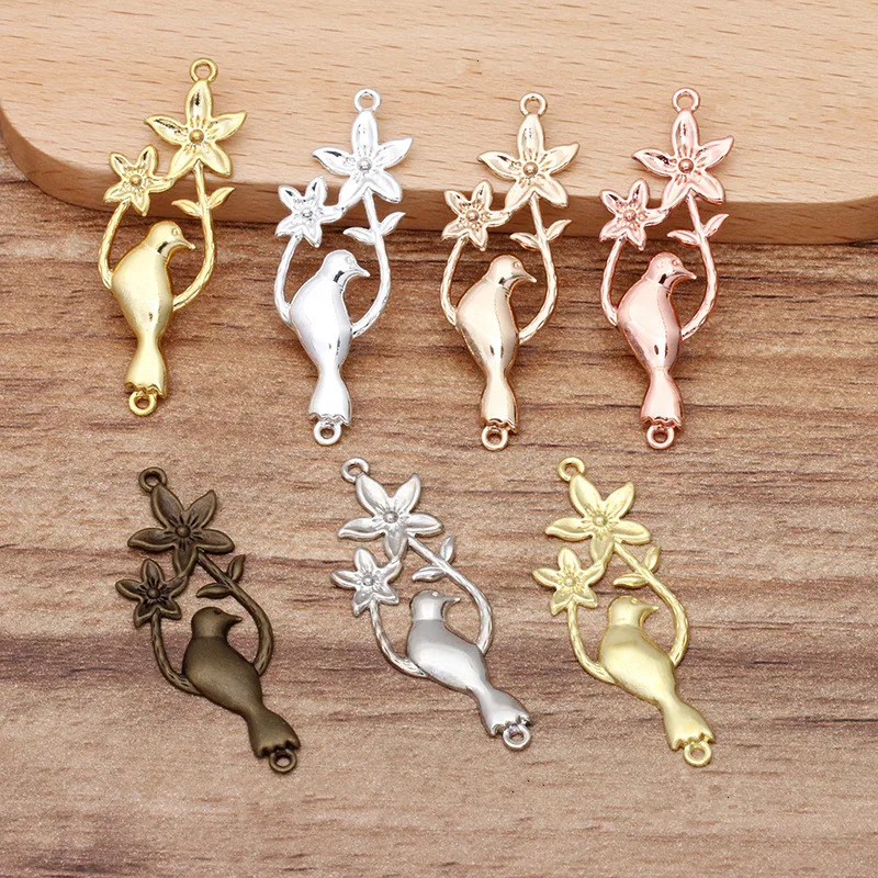 10pcs/lot 14*38mm Gold Color Brass Birds Pendants Connectors For DIY