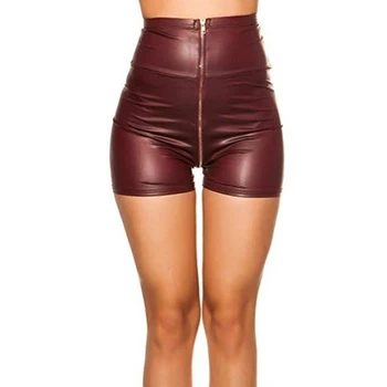 

Women Shorts Matte Imitation Leather Sexy Shorts Summer Lady Solid High Waist Skinny Zipper Fly Shorts
