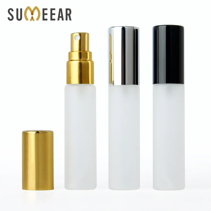 

100PCS/Lot 10ml Frosted Glass Atomizer Bottle Refillable Aluminum cap Spray Perfume Bottle Empty Mini Bottles Travel Container