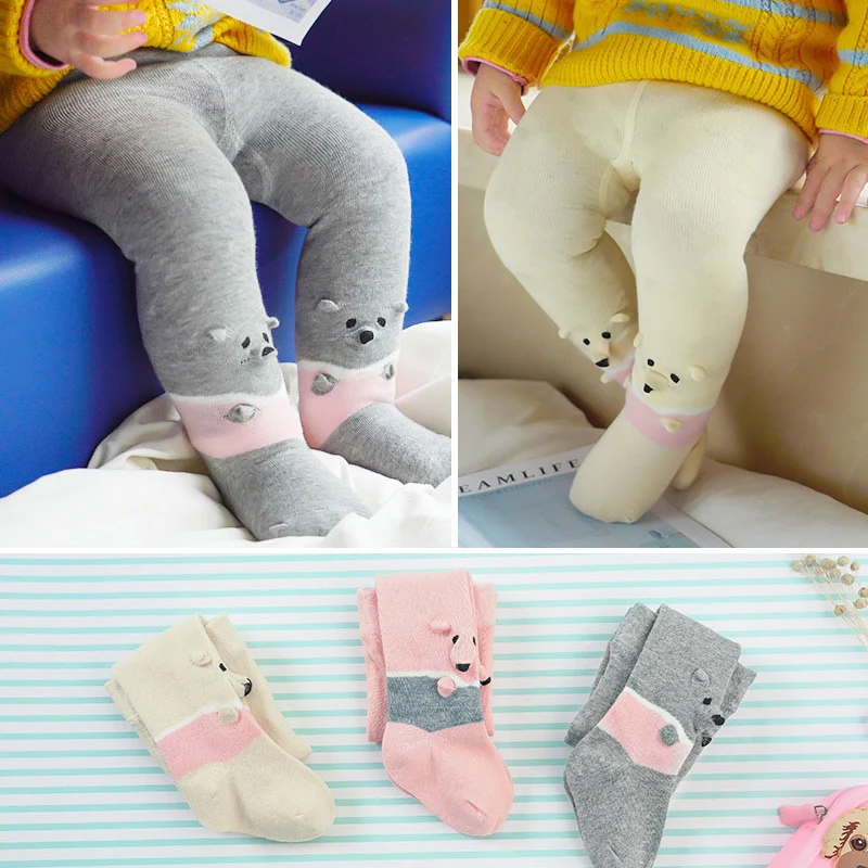 Autumn Winter Baby Girl Tights Cartoon Bear Baby Pantyhose Knitted Cotton Kids Stockings Tights