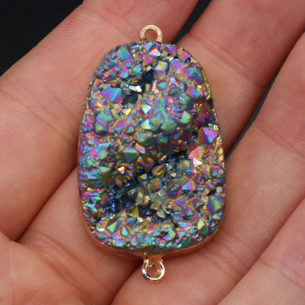 

Natural Stone Crystal Agates Rectangle Pendant Double Hole Connector Charm for Nacklace Bracelet Accessories Jewelry Making DIY