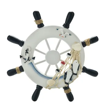 

Beach Mediterranean Style Anchor Helmsman Wooden Boat Ship Rudder Home Decoration Wood Nautical Steering Wheel Fishing Net
