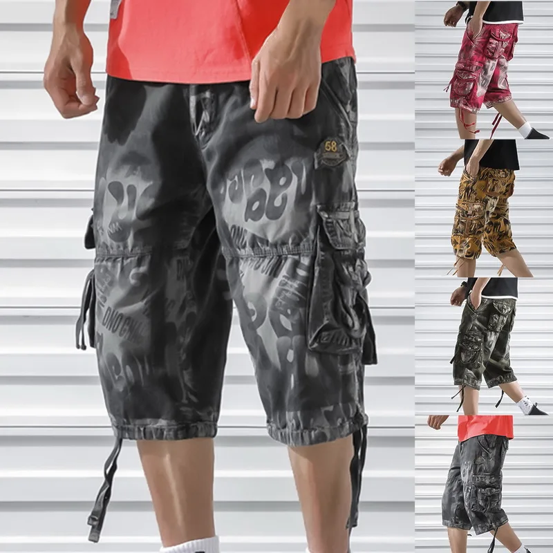CYSINCOS камуфляжные шорты мужские высотой до колена повседневные мужские шорты с принтом мужские брюки, тактические летние свободные шорты Masculino
