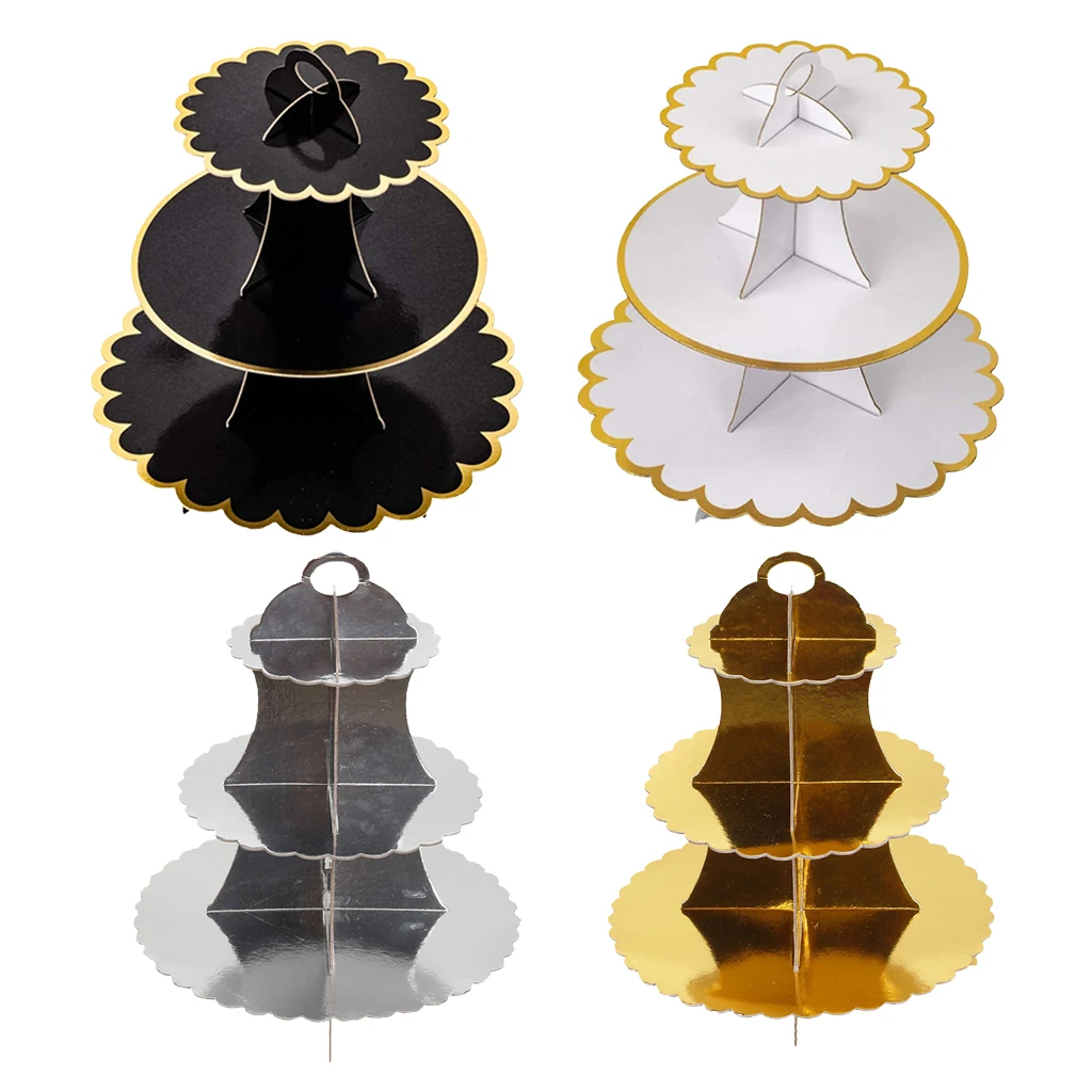 3-Tier Round Cardboard Cupcake Stand Dessert Tower Treat Pastry Cake Serving Platter Food Display