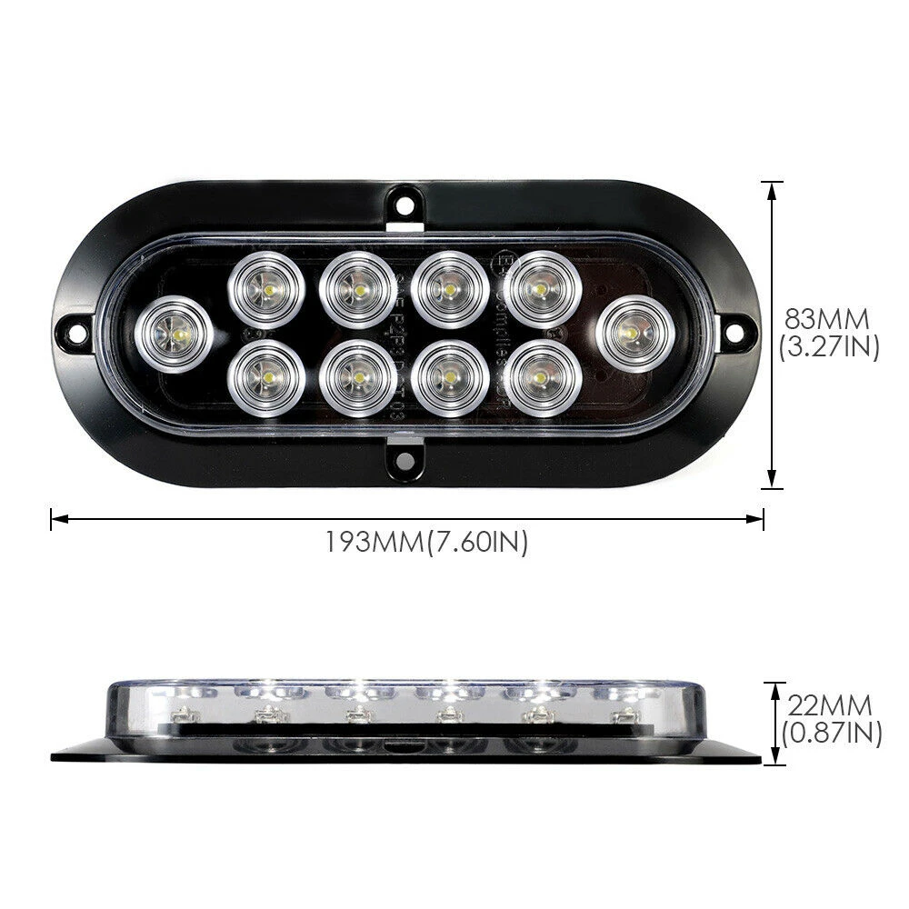 10 LED 6'' Oval Surface Mount Brake Stop Side Maker Stop Turn Signal Tail Light Trailer Truck Lamp 12V