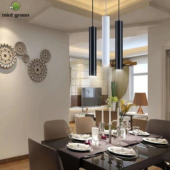 

Cylinder LED Pendant Lights Long Tube Lamps Kitchen Dining Room Shop Bar Decoration Cord Pendant Lamp Background Lights