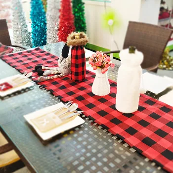 

Christmas Tablecloth Decor Cotton Black Red Plaid Table Runner Thick Pad Placemat Knife Fork Pad Double Sides Use