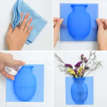 

New Decoration Magic Vase Home Silicone Sticky Vase Plant Seamless Sticker Bottle Wall Hanging Suction Vase for Glass Wall