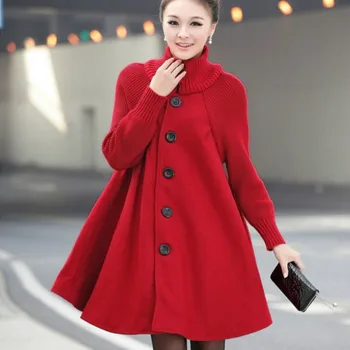

Women's Winter Large Size M-5XL Stand Collar Woolen Coat Single Breasted Blend Jacket Loose Cloak Jacket