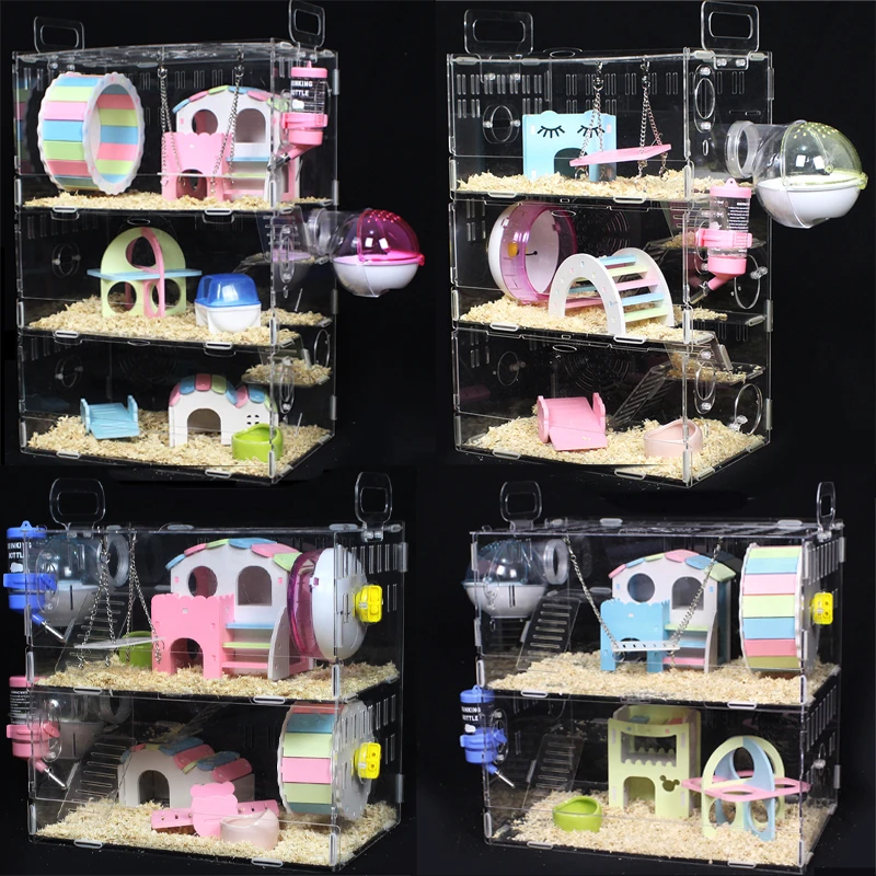Transparante Dubbele Laag Hamster Huis Acryl Cavia Kooi Kleine Huisdier Oversized Villa Speelgoed Single - AliExpress