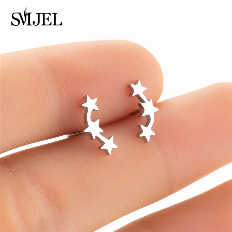 SMJEL Mini простые серьги гвоздики из нержавеющей стали с тремя звездами Птица