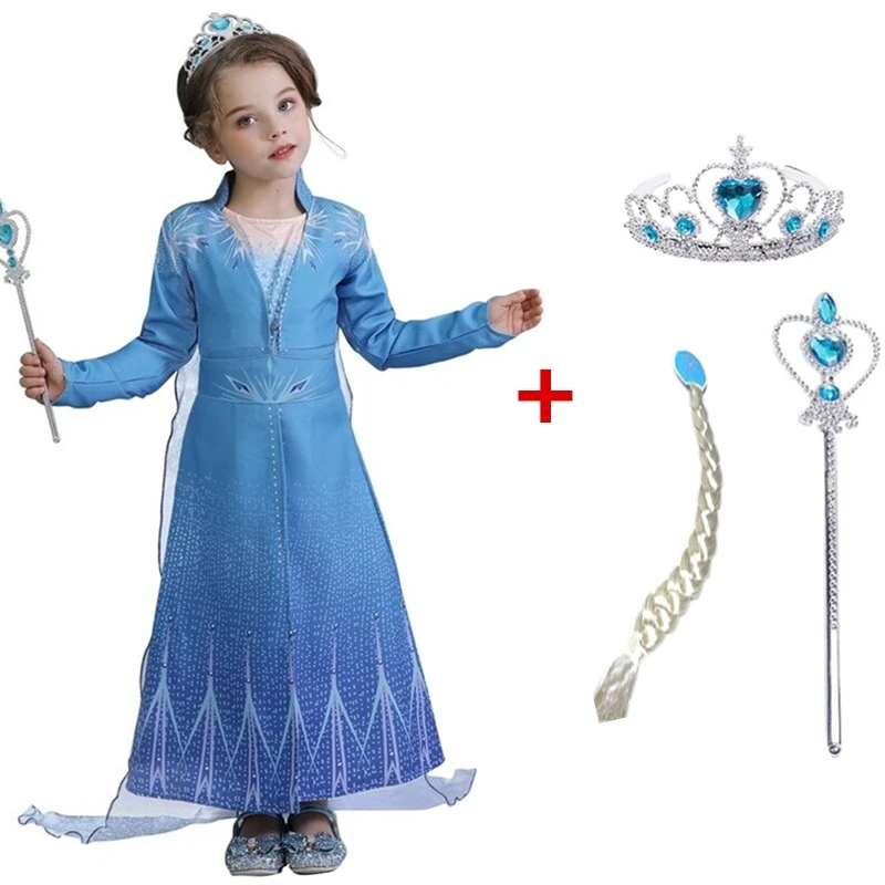 Платье принцессы Эльзы для девочек, маскарадный костюм Анны и Эльзы 2 зимнее длинное платье с длинными рукавами праздничная одежда на Хэллоуин для детей 6, 8, 10 лет - Цвет: Set 1-3