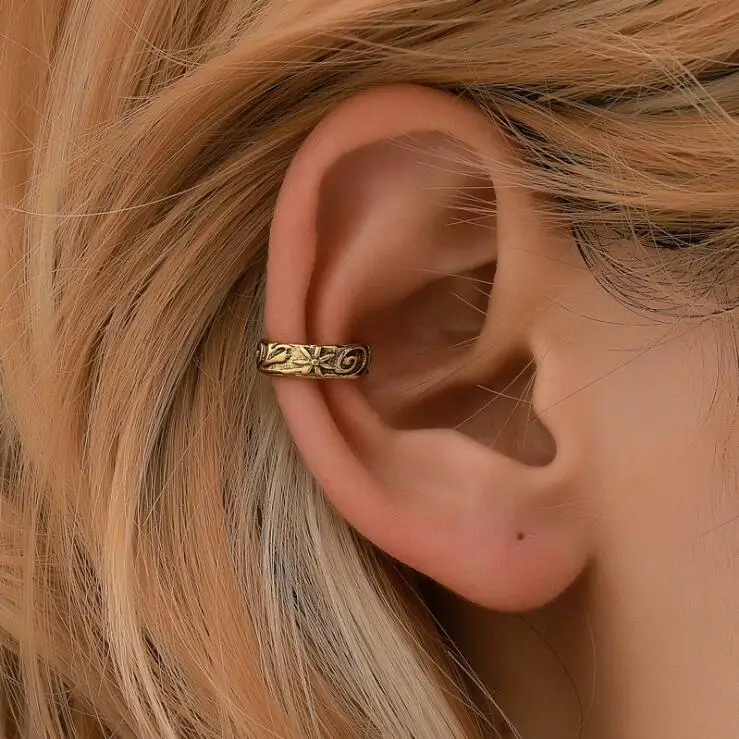 e1475 European and American fashion new earrings ethnic style simple metal pattern ear bone clip retro men and women ear clip