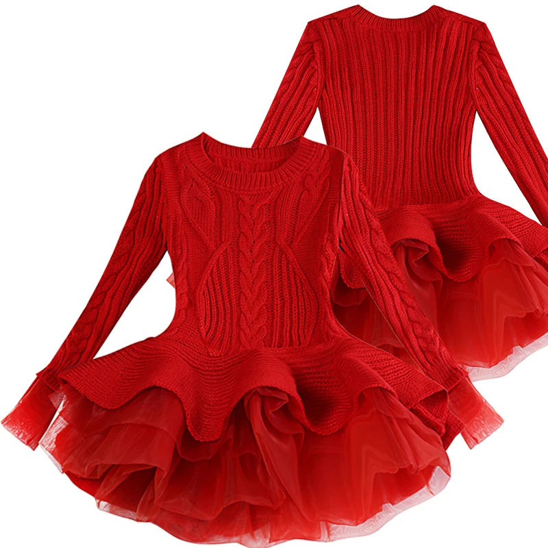 Knitted Long Sleeve Winter Dress for Girls 3 5 8 Years Children Christmas Clothes Kids Dresses For Girls New Year Party Costume