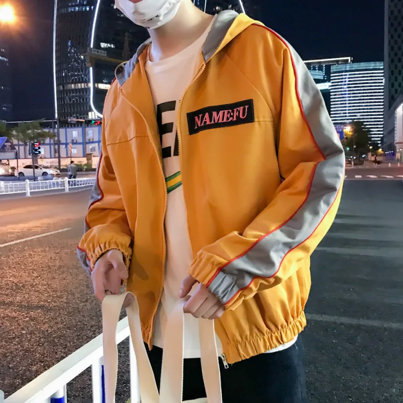 

Cotton Jacket 2020 Spring New Fashion Pattern Split Joint bomber Striped windbreaker streetwear hip hop Free Black