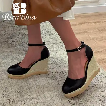 

RIZABINA Plus Size 32-46 Women Wedges Sandals New Summer Party Platform Shoes Women Round Toe Buckle Wedding Bridals Footwear