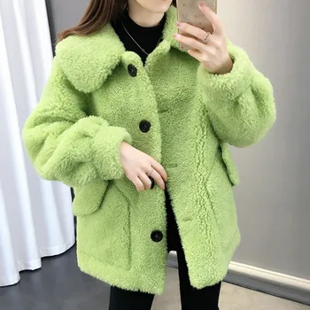

Bella philosophy green single breasted loose faux fake fur coat lady outwear suede winter warm jackets coats female yellow tops