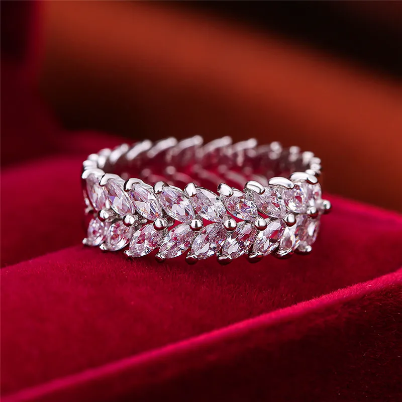 Wedding Engagement Rings Women Luxury Crystal Zircon Rose Gold Silver