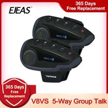 Vnetphone v8 vs intercomunicador, 2 peças, à prova d' água, grupo de 5 vias, conversa, bluetooth, capacete de motocicleta, fone de ouvido, rádio fm, nfc 1.2km para 5 pilotos