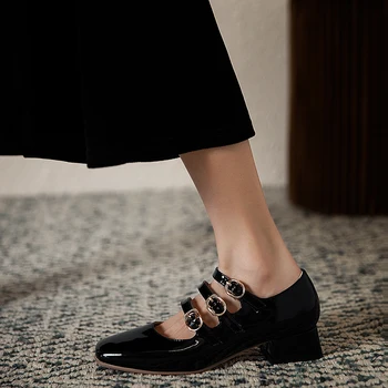 

Plus size women's shoes black mid heel Mary Jane shoes New spring high heels women thick heel ladie shoes heeled shoes woman