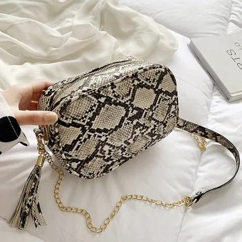 

2020 spring new pu tassel snakeskin pattern female bag fashion shoulder messenger small square bag ladies small bag