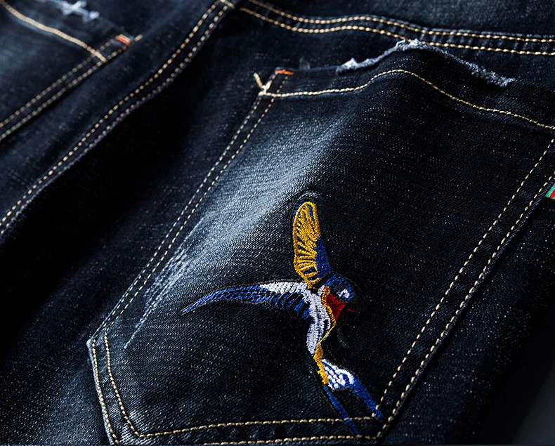 New Style MEN'S Jeans Non-Mainstream Embroidered Cool MEN'S Trousers Faded Retro Casual Straight-Cut Men's Trousers