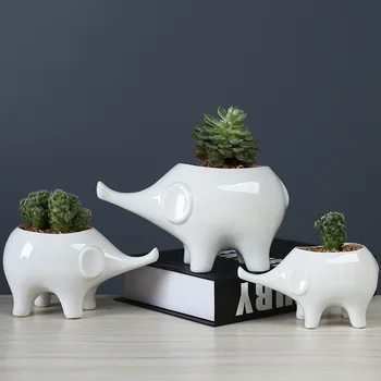 

Cartoon Elephant Flower Pots Succulent Plant Flowerpot Ceramic Bonsai Pots Garden Decoration Vase Desktop Home Office Decor Gift