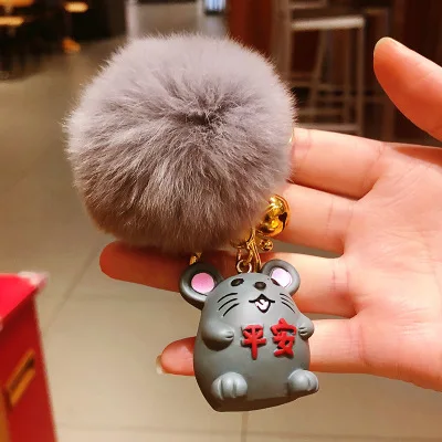 TY-312 Модный год крысы Золотая Пряжка Hairball ПВХ счастливый брелок с мышью Pom Подвеска Аксессуары автомобильный брелок кольцо сумка Подвески - Цвет: TY-312