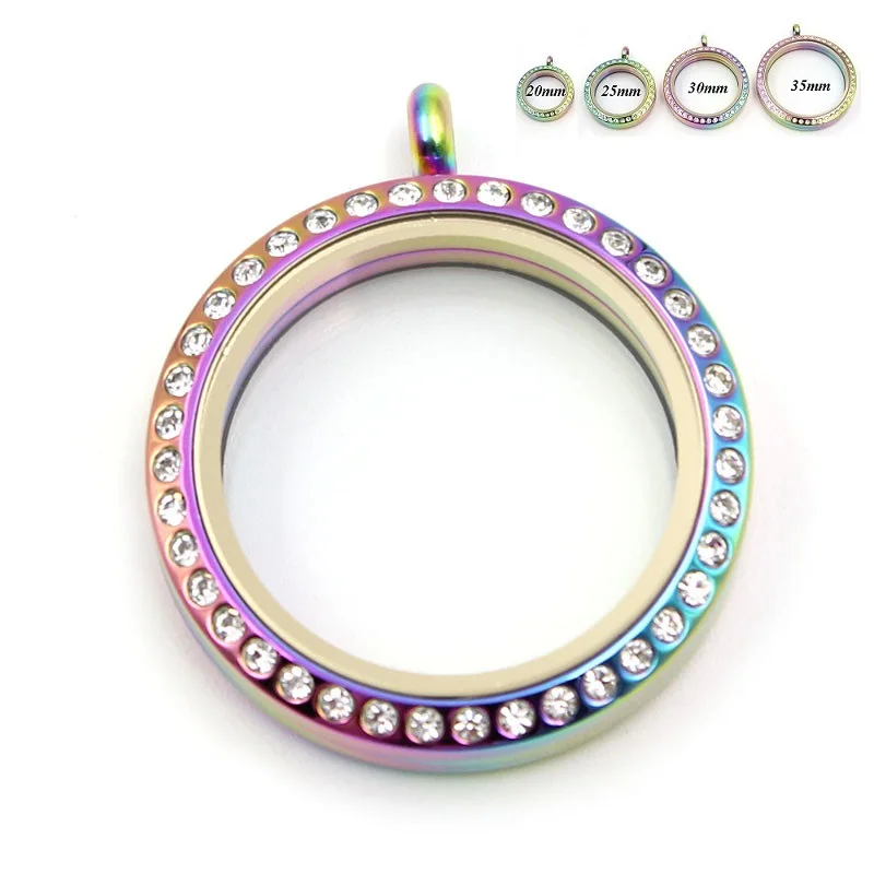 

Rainbow Floating Locket Stainless Steel Twist Screw Floating Glass With Rhinestone Memory Locket For DIY Jewelry