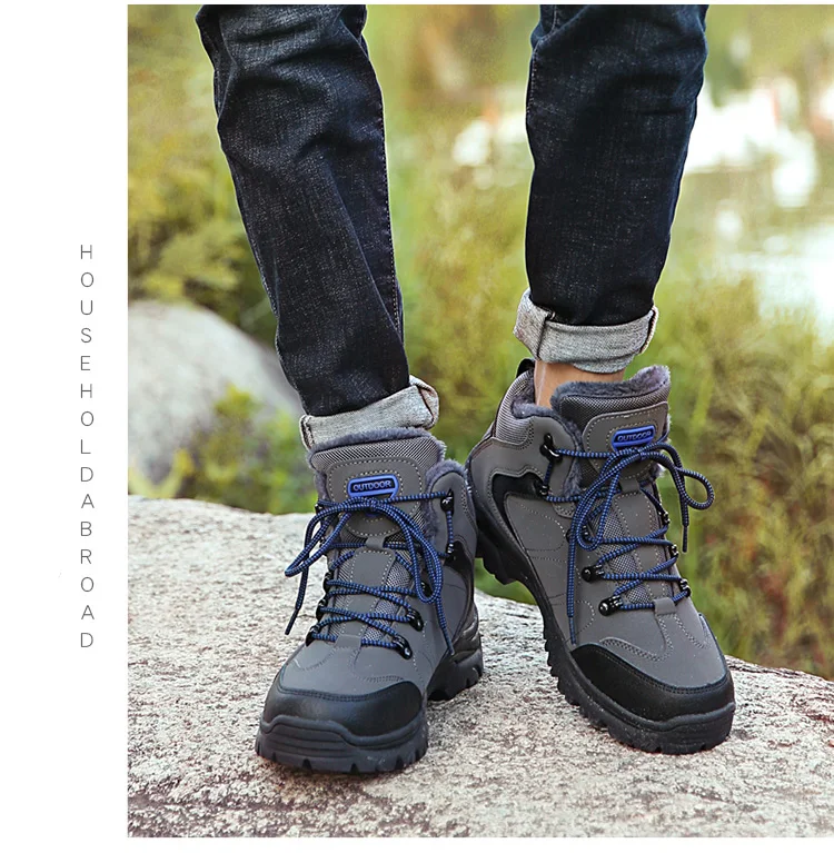 Mens Boots Non-slip Walk Shoes Men Ankle Snow Boots Fashion Fur Sneakers Winter Keep Warm Work Shoes Rubber Comfort Footwear