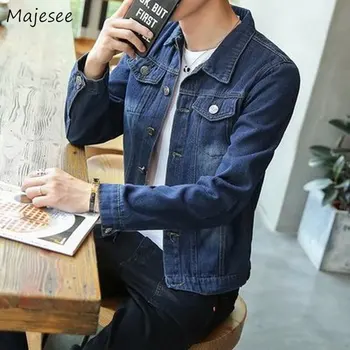 

Men Jacket Denim Solid Simple All Match Vintage Korean Fashion Ulzzang Mens Jackets and Coats Males Hot Sale Pockets Daily Chic