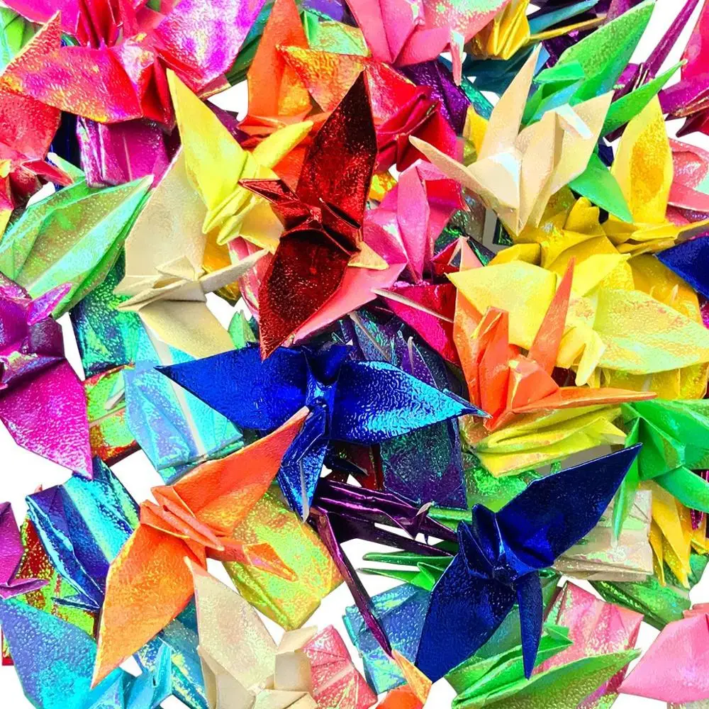Hangnuo 50 PCS DIY Paper Origami Cranes Garland String with Silk Thread for Wedding Party Backdrop Home Decoration Mix Color