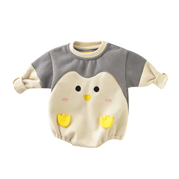 

2020 Infant Baby Girls And Boys Bodysuit Clothes Winter New Plus Velvet Long Baby Jumpsuit Kids Cartoon Jumpsuit