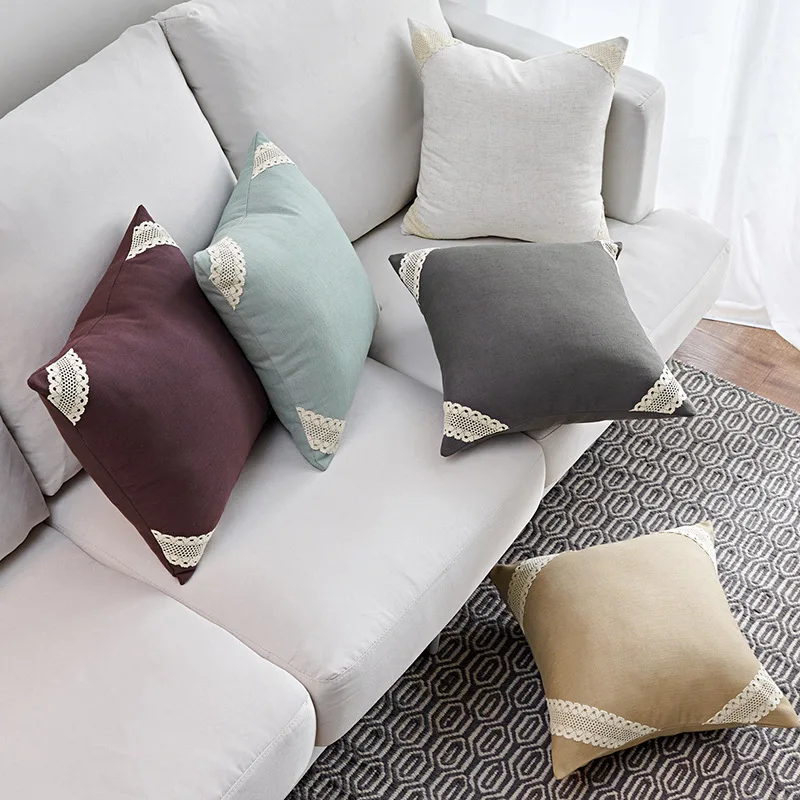 

A Generation of Fat Cotton Linen Angle Lace Throw Pillow Cover Solid Color INS Cushion Cover Sofa Bedside Pillow Custom Wholesal
