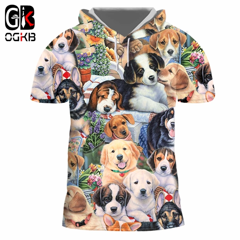 

OGKB 3D Cool Cute Dog Print Hooded Tshirt Men's Summer Quality Animal T Shirts Short Sleeve Hip Hop Harajuku Top Drop Ship