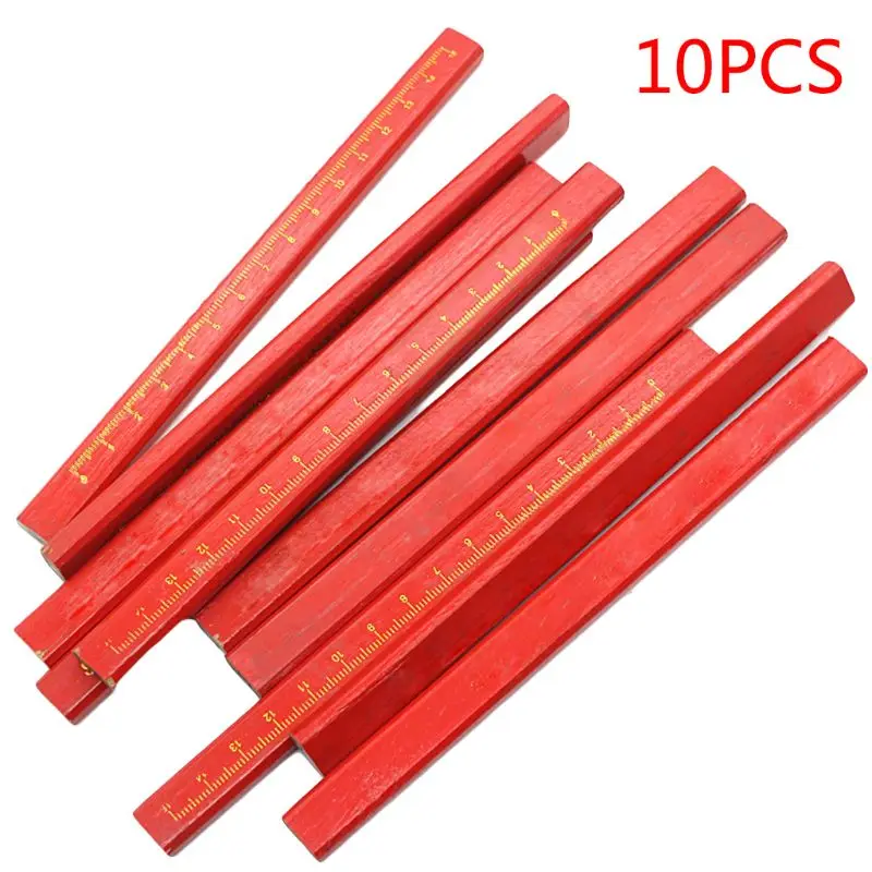 

10Pcs Carpenters Pencils Black Lead For DIY Woodworking Black Thick Core Flattened Mark Pen Pencil