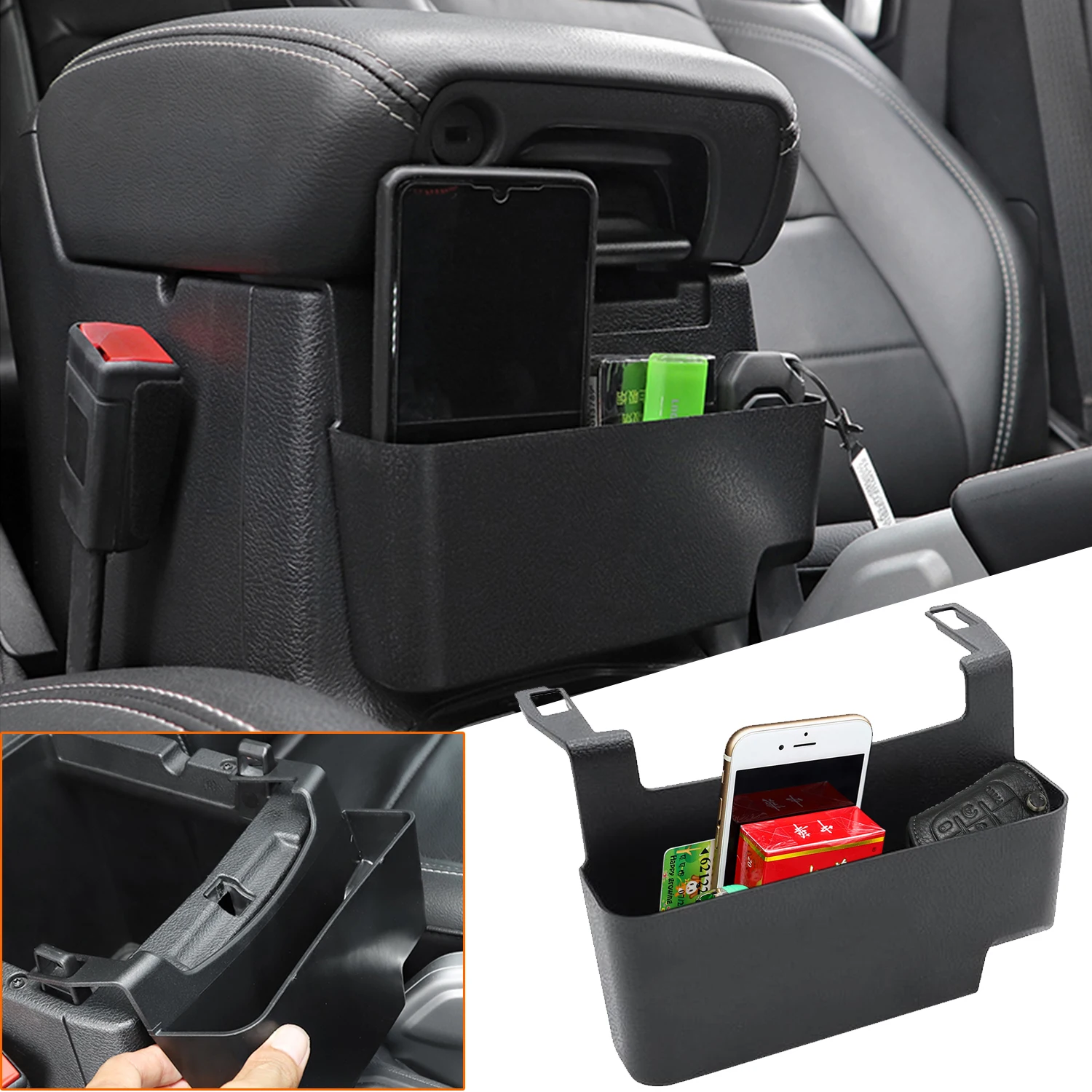 Front Armrest Box Storage Organizer Tray for Jeep Wrangler JL 2018 2019 2020 2021 2022 2/4-Door Car Inner Accessories ABS Black