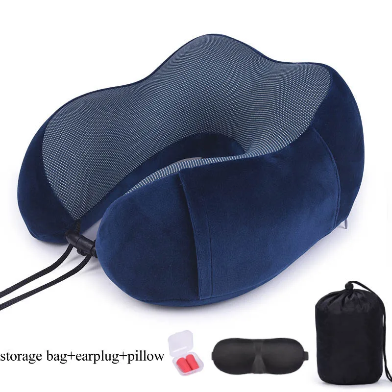 navy blue-3pcs U-образные подушки для шеи из пены с эффектом памяти, мягкие медленные подушки с эффектом отскока, шейные постельные принадлежности для здоровья, Прямая поставка, подушка для путешествий - Цвет: navy blue-3pcs