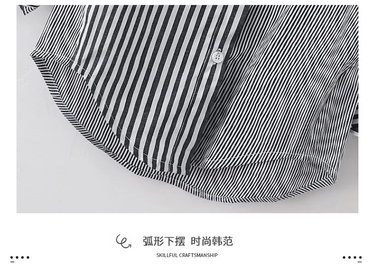 Girls Autumn Clothing New Style Flower Embroidered Striped Shirt Joint Long Sleeve Korean-style Fold-down Collar Long-sleev