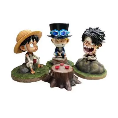 

12cm ONE PIECE Anime Action Figure Mini Angry Bandage Monkey D Luffy Sabo Ace Sitting Ver Model PVC Kids Lovely Decoration Doll