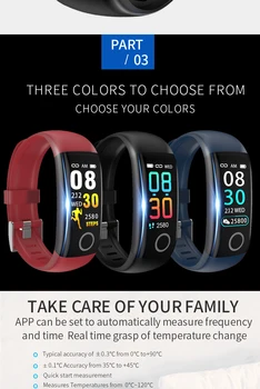 

T10 Body Temperature Smart Bracelet Heart Rate And Blood Pressure Monitoring Pedometer Ip67 Waterproof