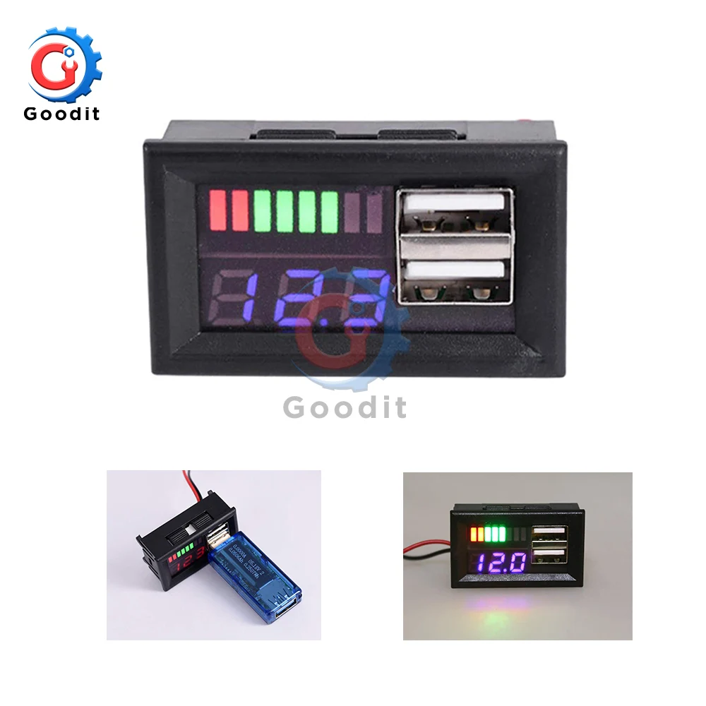 LED DC 12V Dual USB Port Digital Voltmeter 4S Lithium iron phosphate lead acid Tester for Mobile Phone Adapter output | Инструменты