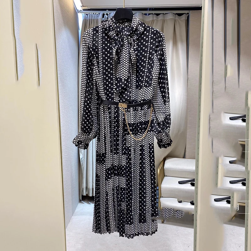 

Design Fashion Dot Dress Women High Quality Fancy Dress Spring Party Knee-Length Dresses For Ladies